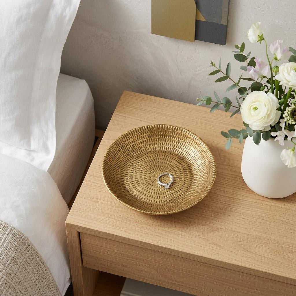 10 Gold Cast Iron Hammered Handmade Round Trinket Tray