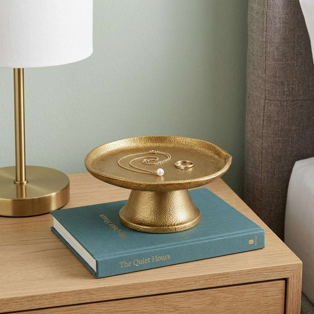 8 Antiqued Gold Cast Iron Hammered Round Riser Tray