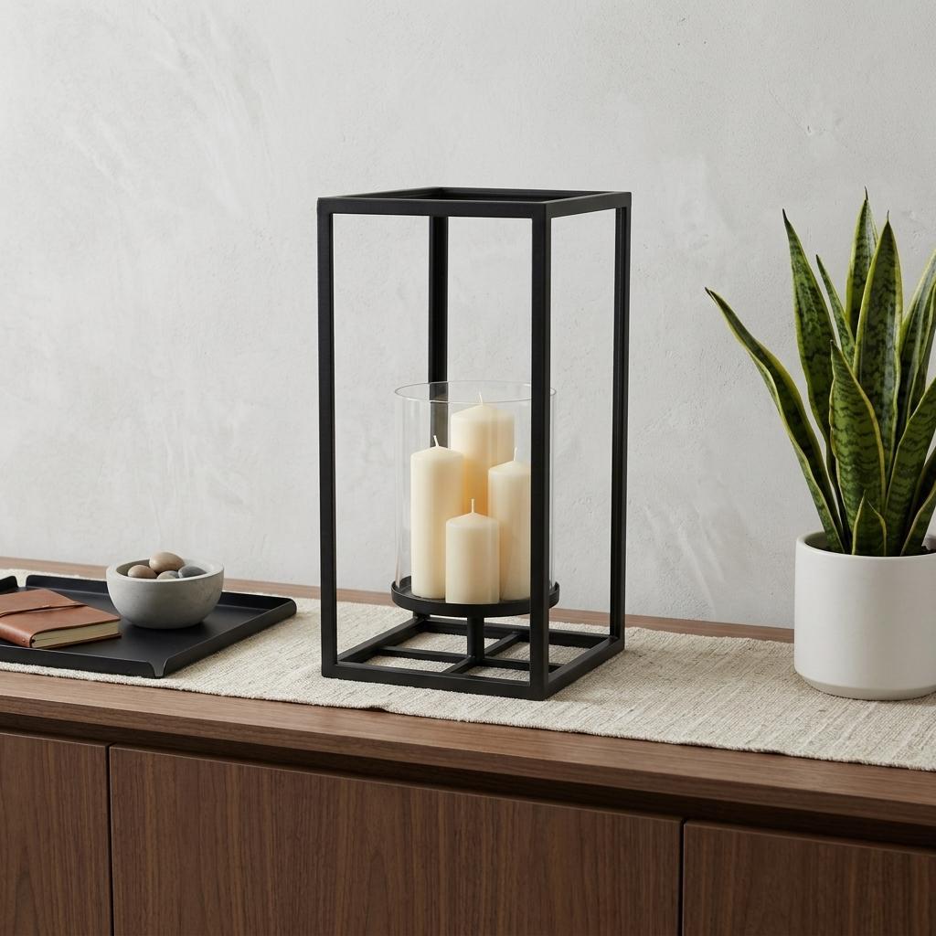 13 Black And Clear Metal And Glass Tabletop Candle Holder