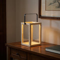 16 Clear And Natural Glass And Solid Wood Tabletop Lantern Candle Holder