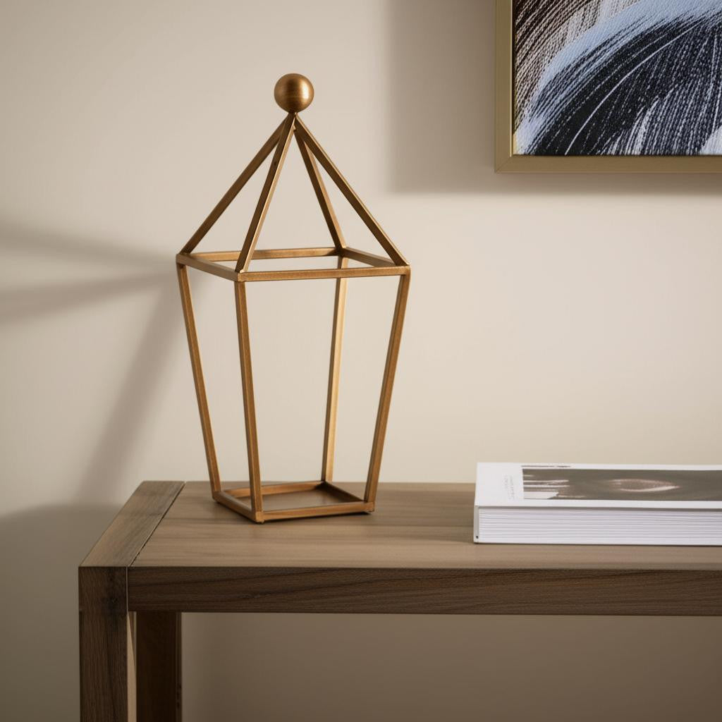 24 Gold Geometric Metal Tabletop Lantern Candle Holder