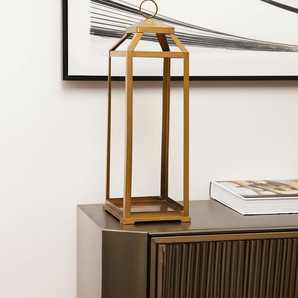 29 Gold Geometric Metal Floor Lantern Candle Holder