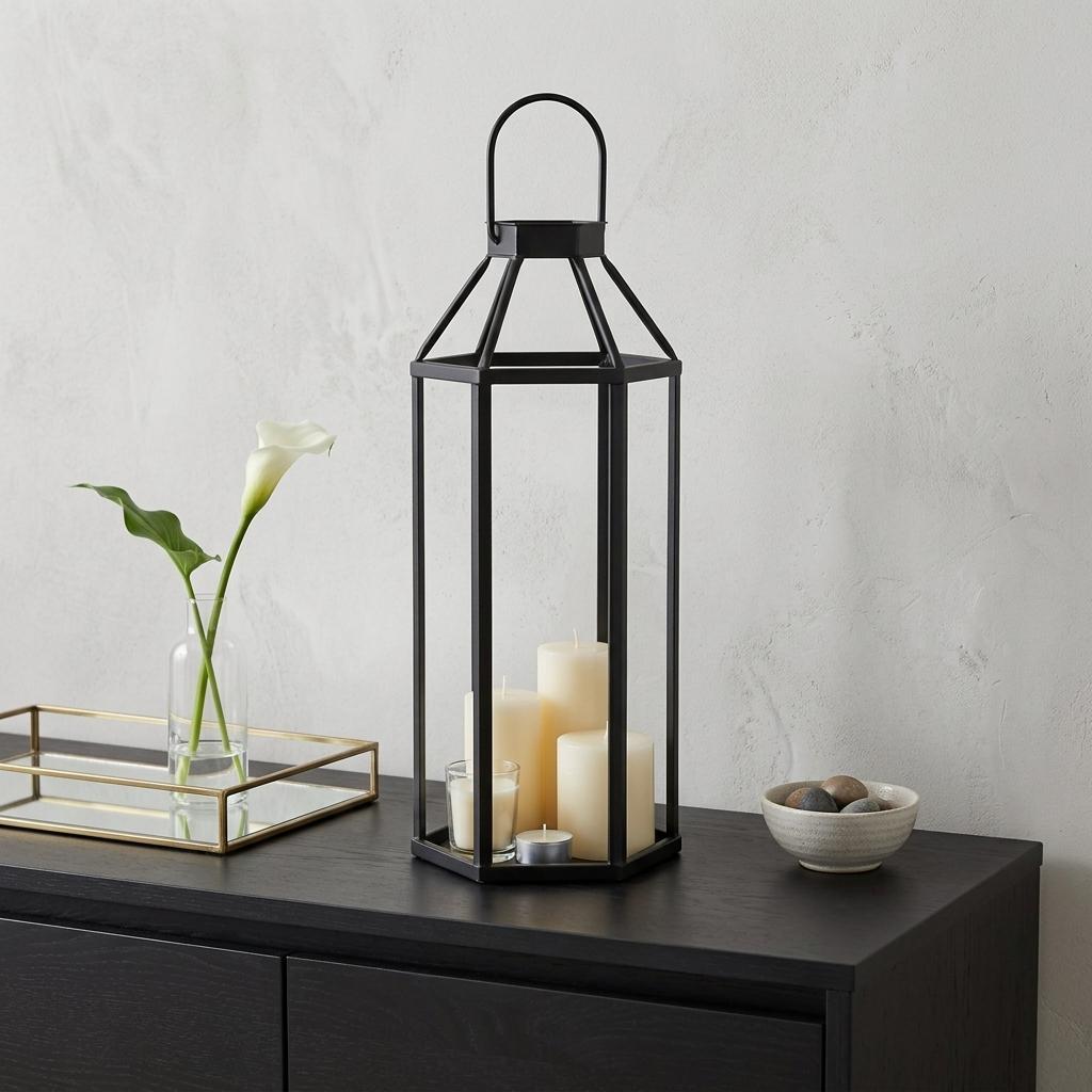 32 Black Geometric Metal Floor Lantern Candle Holder