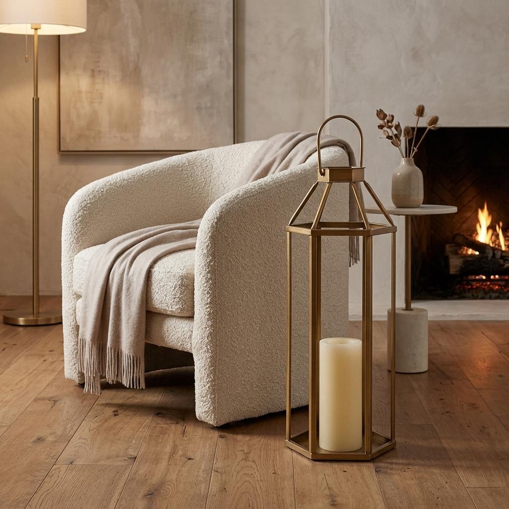 32 Gold Geometric Metal Floor Lantern Candle Holder