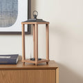 21 Brown And Black Geometric Metal And Solid Wood Tabletop Lantern Candle Holder