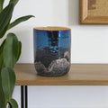 5 Navy Blue And Silver Abstract Glass Tabletop Pillar Candle Holder