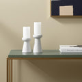 Set of Two White And Gray Marble Tabletop Pillar Candle Holders