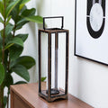25 Black And Brown Metal And Solid Wood Tabletop Lantern Candle Holder