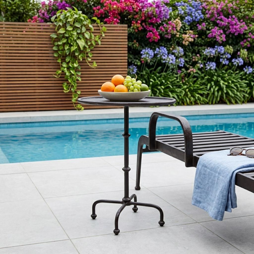 20 Black Aluminum Oval Outdoor Pedestal Side Table