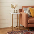 21 White and Gold Distressed Marble and Iron Square End Table