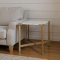 20 White and Gold Distressed Marble and Iron Square End Table