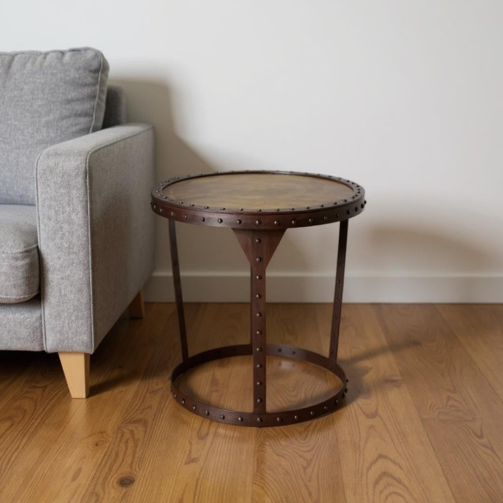 24 Copper and Bronze Metal Round Pedestal End Table