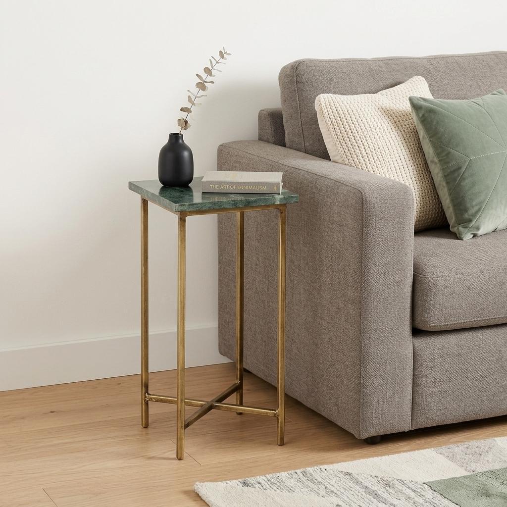 21 Green and Gold Marble Drink Size Square End Table