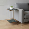 24 Green and Gold Marble and Iron Square End Table With Shelf