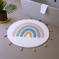 32 White Blue And Pink Cotton Rainbows Round Youthful Bath Rug