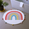 32 White Pink And Yellow Cotton Rainbows Round Youthful Bath Rug