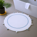 32 Baby Blue And White Cotton Round Geometric Bath Rug