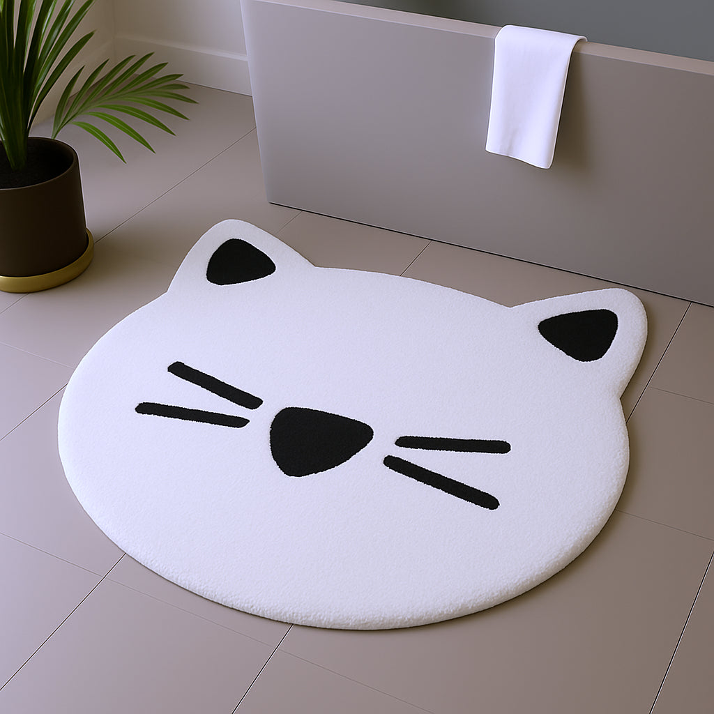 32 Black And White Cotton Cat Shaped Youthful Bath Rug