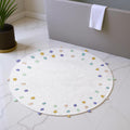 32 Green Purple And White Cotton Round Polka Dots Bath Rug