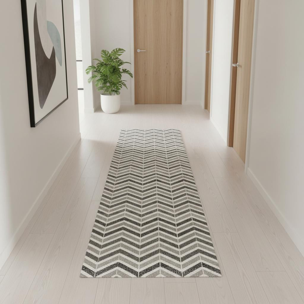 12 Gray And Beige Geometric Runner Rug