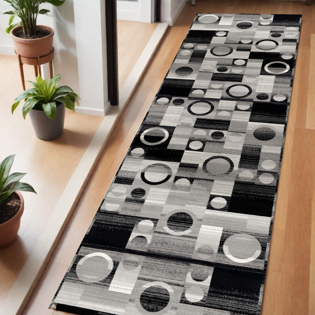 6 Black And Gray Geometric Runner Rug