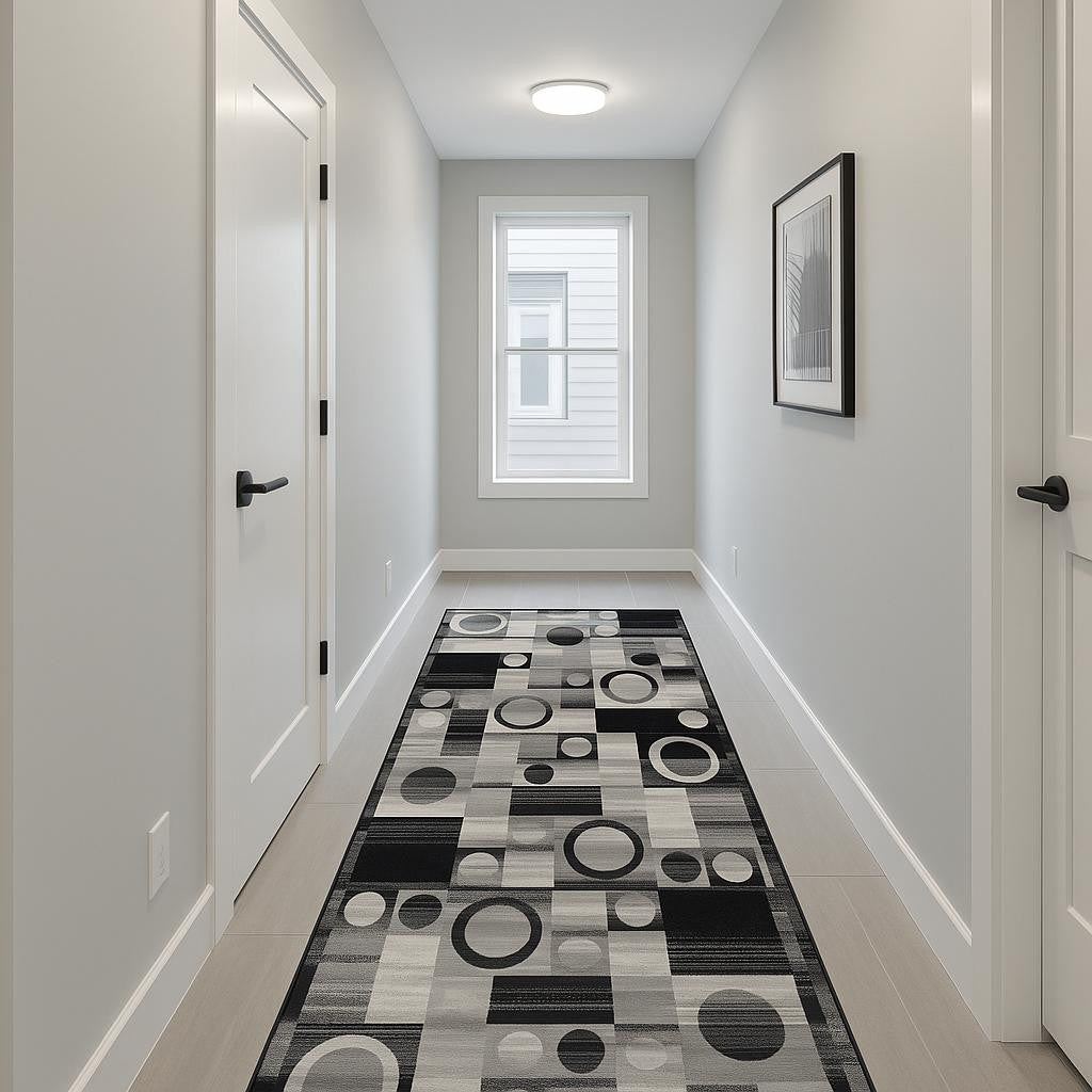 12 Black And Gray Geometric Runner Rug