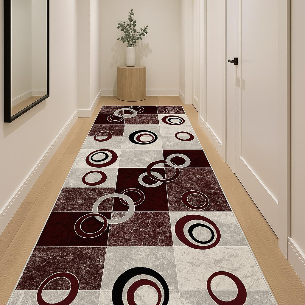 12 Red And Gray Geometric Runner Rug