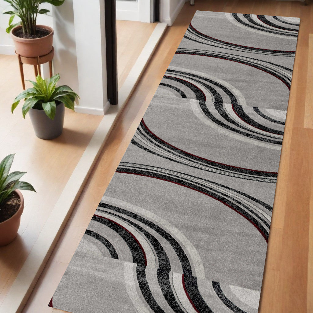 6 Gray And Black Abstract Runner Rug