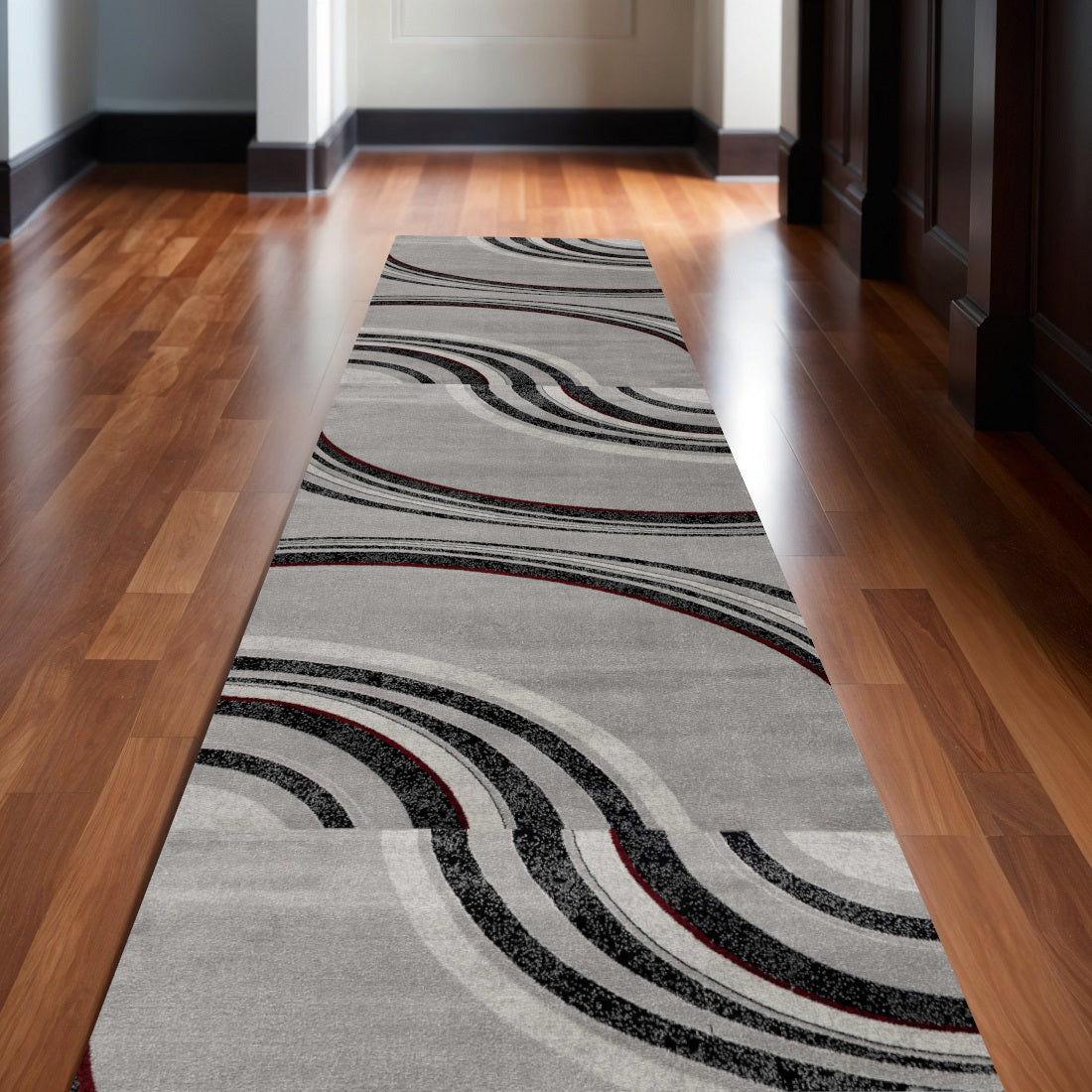 12 Gray And Black Abstract Runner Rug