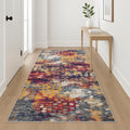 18 Yellow And Blue Abstract Runner Rug