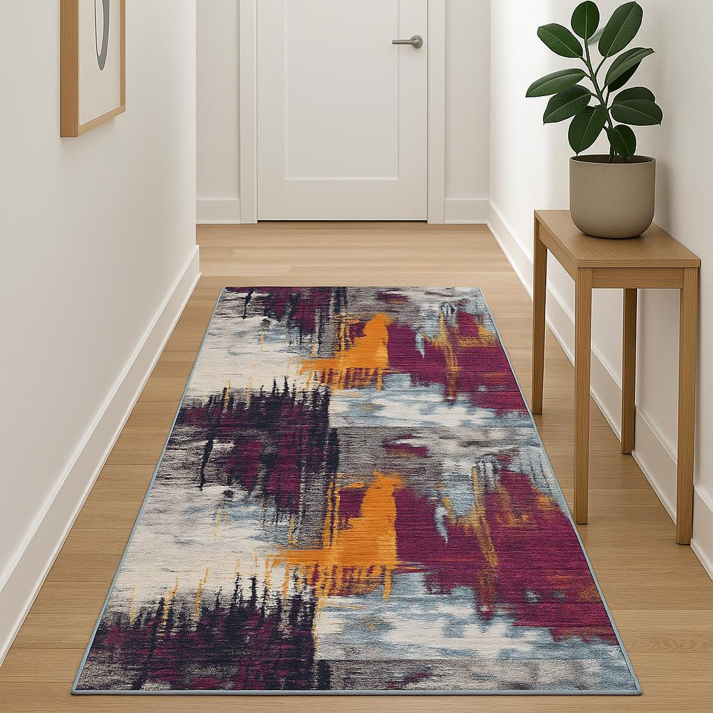 18 Purple And Orange Abstract Runner Rug