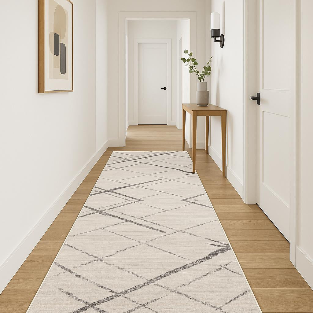 18 Beige And Gray Abstract Runner Rug