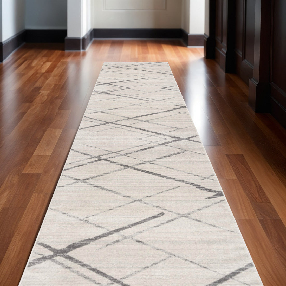12 Beige And Gray Abstract Runner Rug
