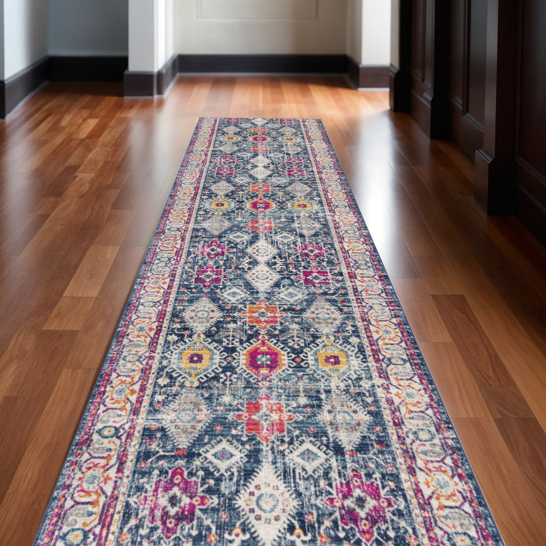 18 Blue And Beige Southwestern Runner Rug