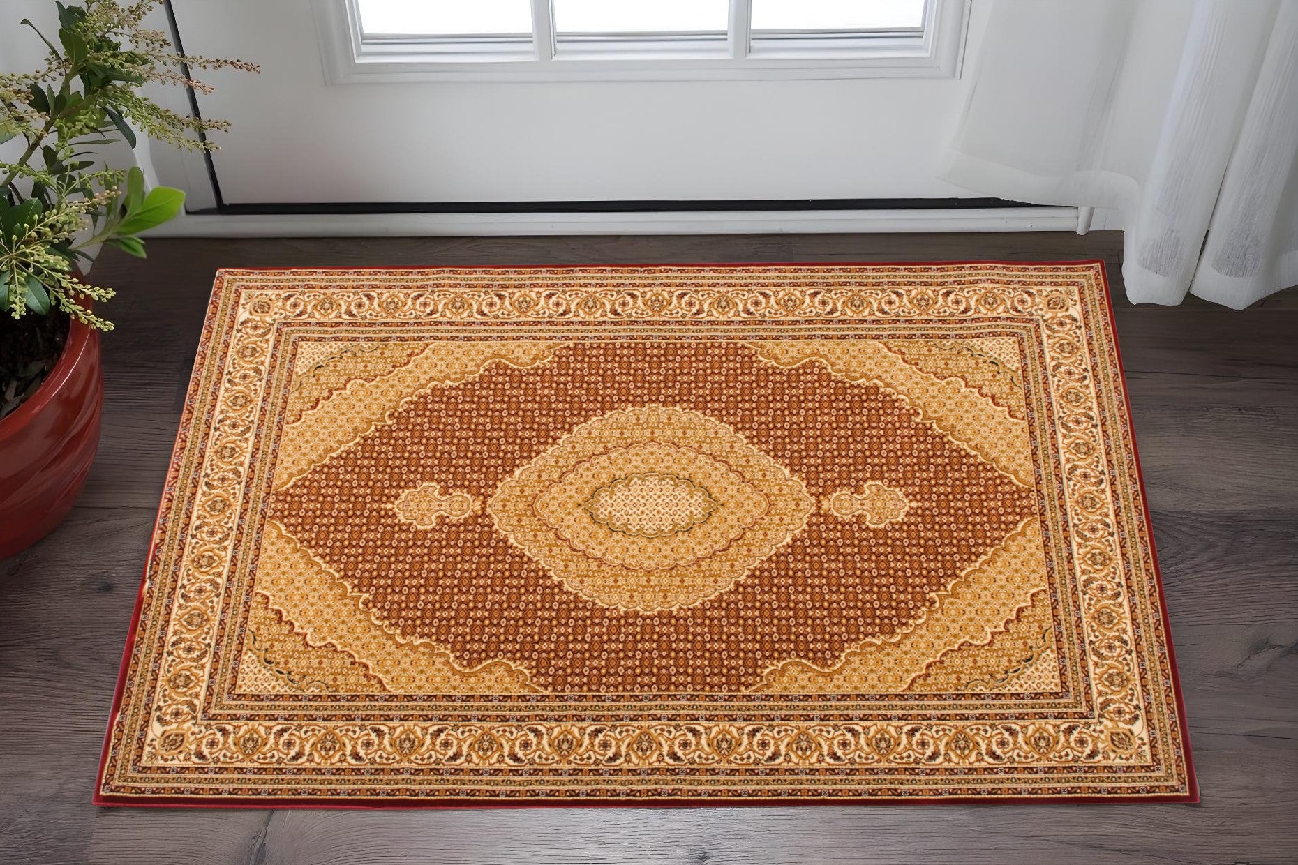 2 X 5 Red And Beige Moroccan Area Rug