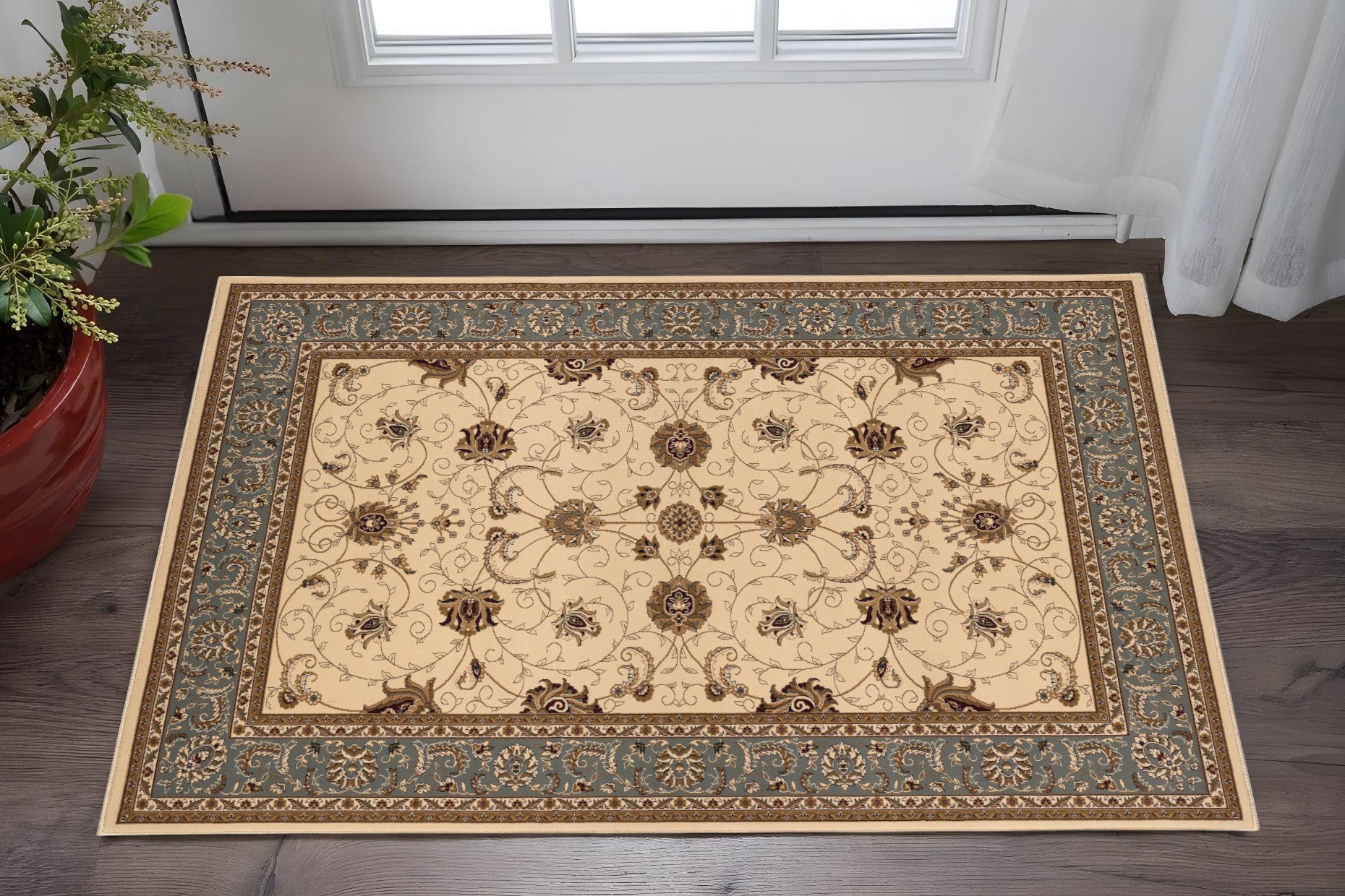 2 X 4 Beige And Blue Oriental Area Rug