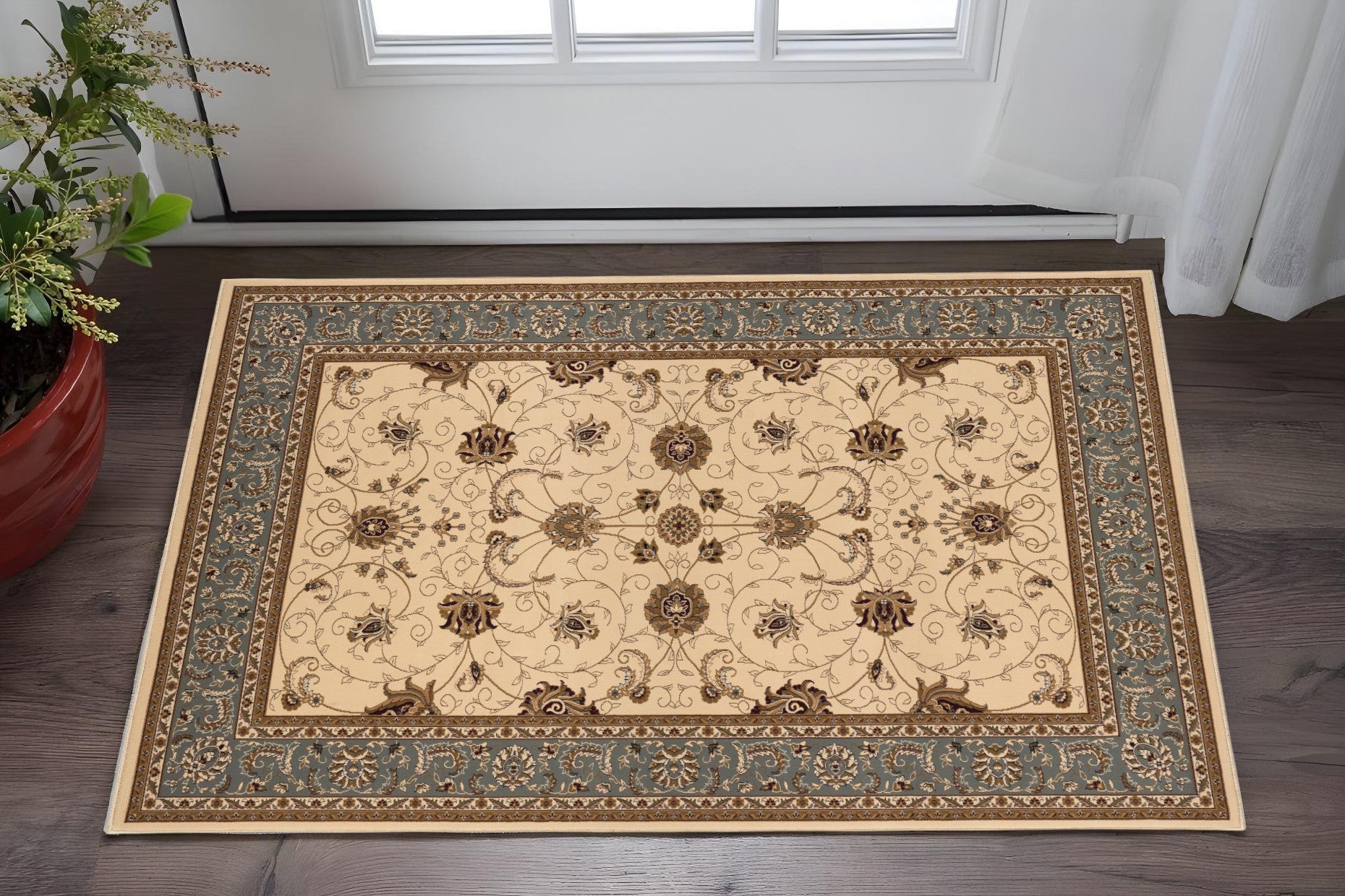 2 X 4 Beige And Black Oriental Area Rug