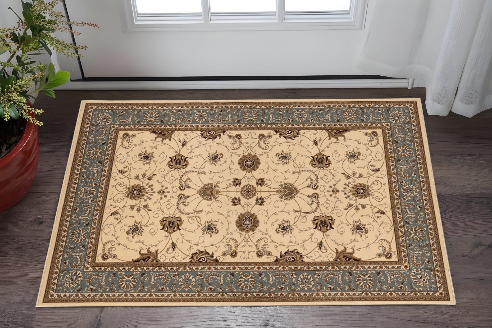 3 X 5 Black And Beige Oriental Area Rug