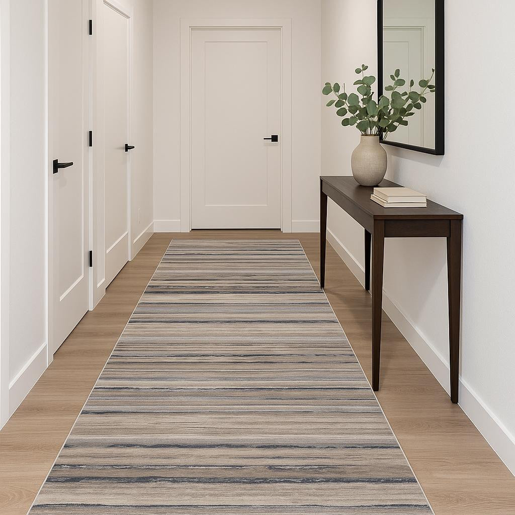 18 Blue And Brown Abstract Runner Rug