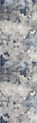 12 Blue And Beige Geometric Runner Rug