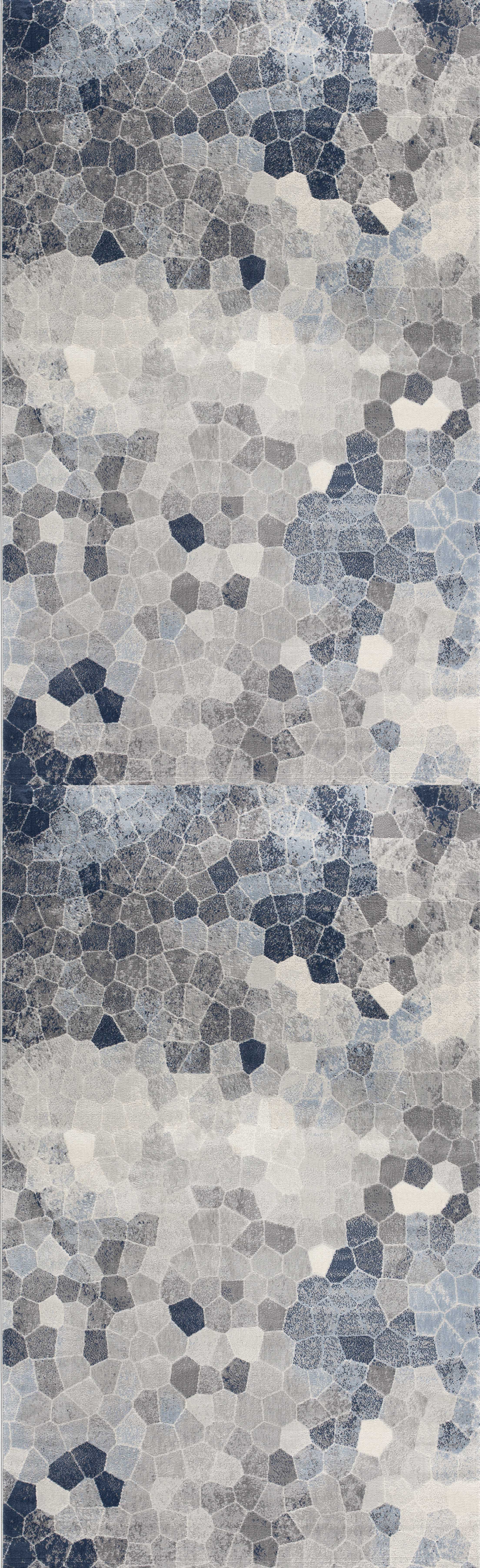 12 Blue And Beige Geometric Runner Rug