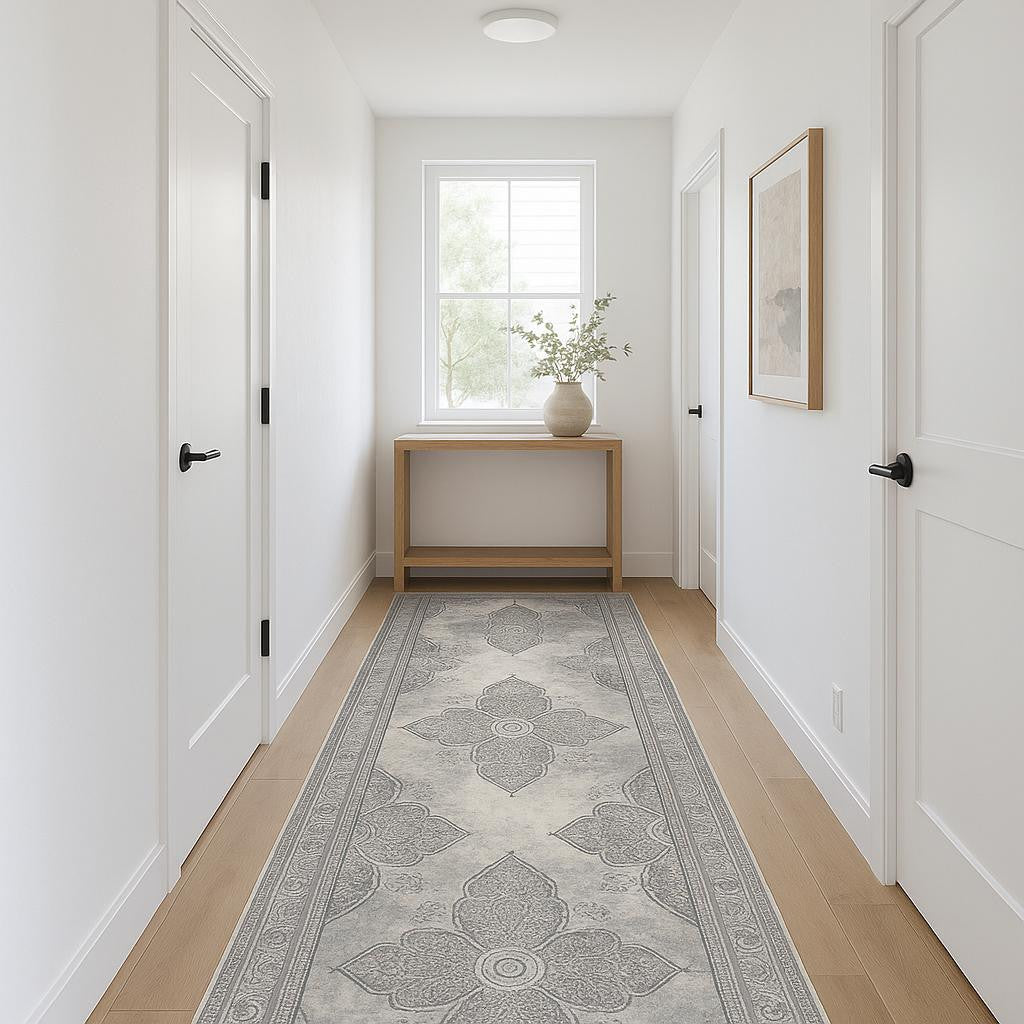 12 Gray And Beige Moroccan Runner Rug