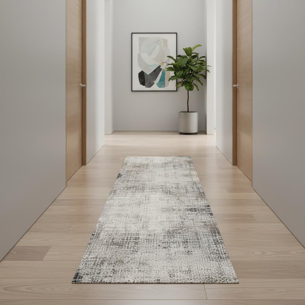 18 Blue And Navy Blue Abstract Runner Rug