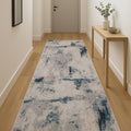 12 Blue And Cream Abstract Runner Rug
