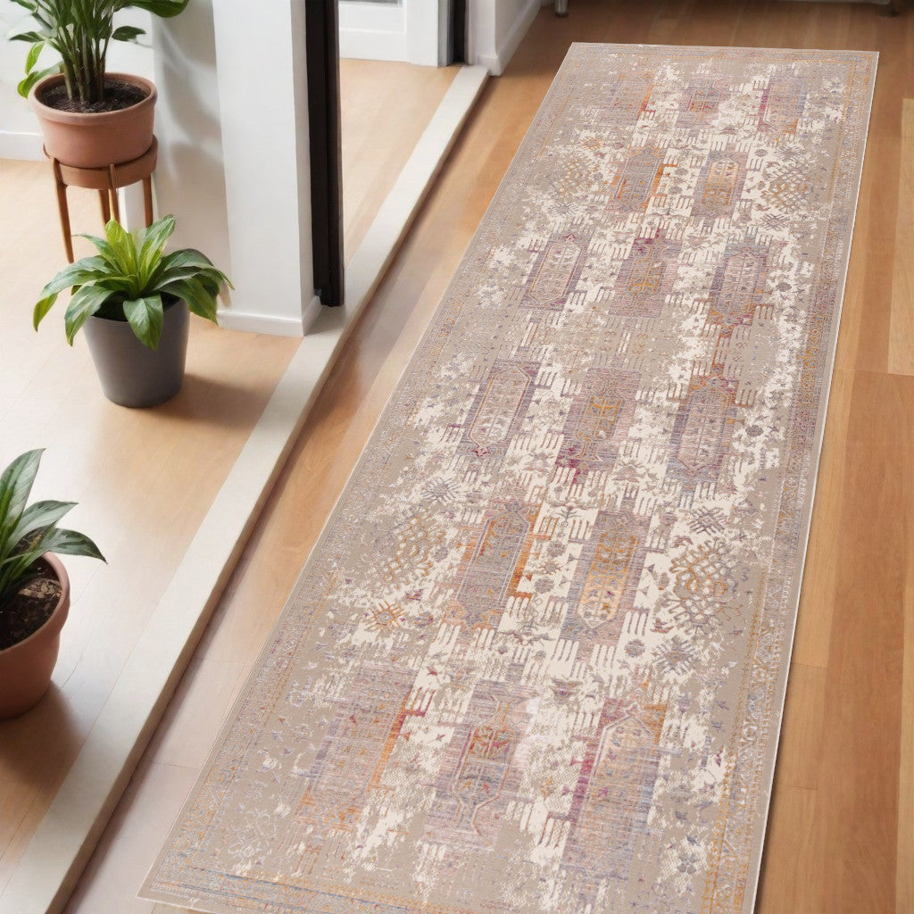 6 Gray And Beige Southwestern Runner Rug