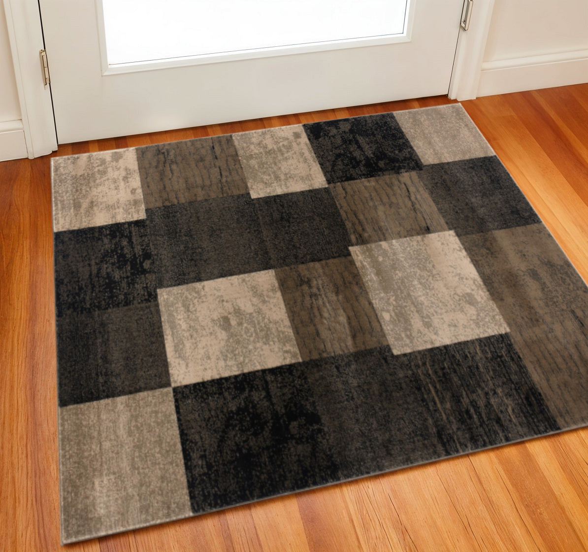3 Brown And Black Southwestern Square Rug
