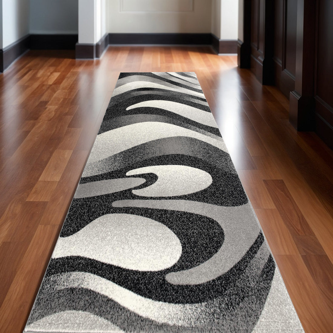 12 Black And Gray Abstract Runner Rug