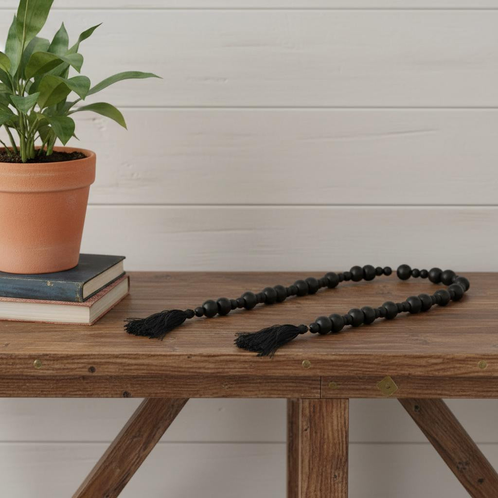 42 Black Wood Hand Painted Decorative Tassel