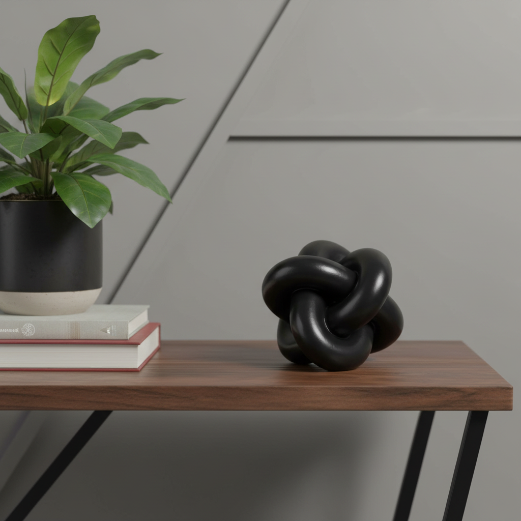 5 Black Resin Knot Tabletop Sculpture