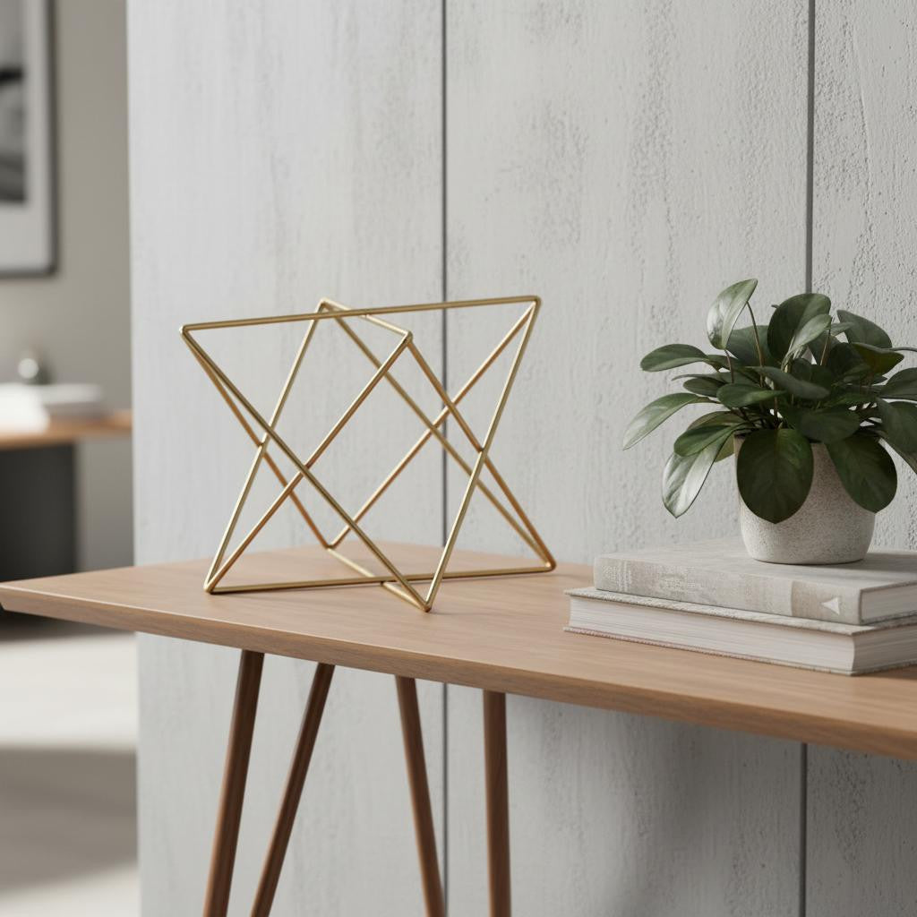 7 Gold Metal Open Geometric Tabletop Sculpture